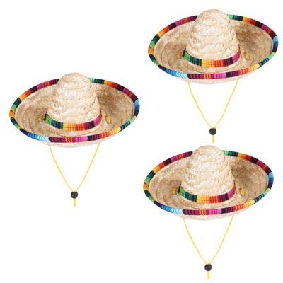 Supvox 3-Piece Breathable Straw Sun Hats for Pets with Adjustable Drawstring, Beige