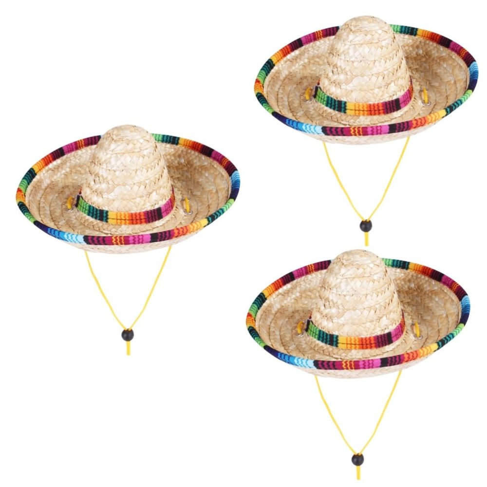 Supvox 3-Piece Breathable Straw Sun Hats for Pets with Adjustable Drawstring, Beige