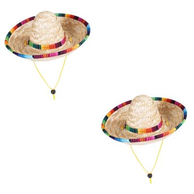 Supvox 2-Piece Adjustable Beige Mexican-Style Sun Hats for Pets