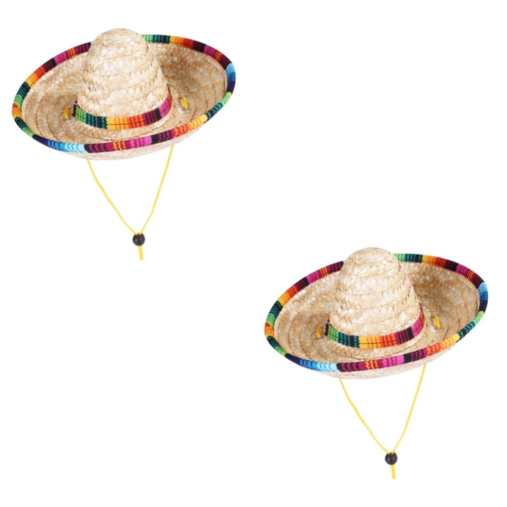 Supvox 2-Piece Adjustable Beige Mexican-Style Sun Hats for Pets