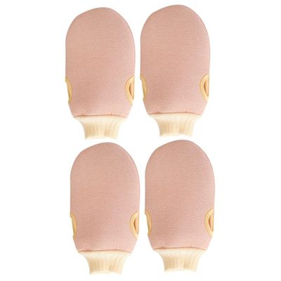 Healeved 4-Piece Exfoliating Bath Gloves, Light Pink