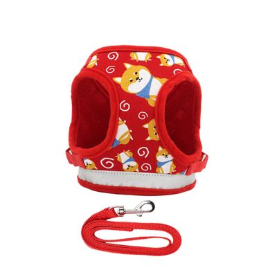 Red Cartoon Dog Harness with Leash and Comfortable Chest Strap