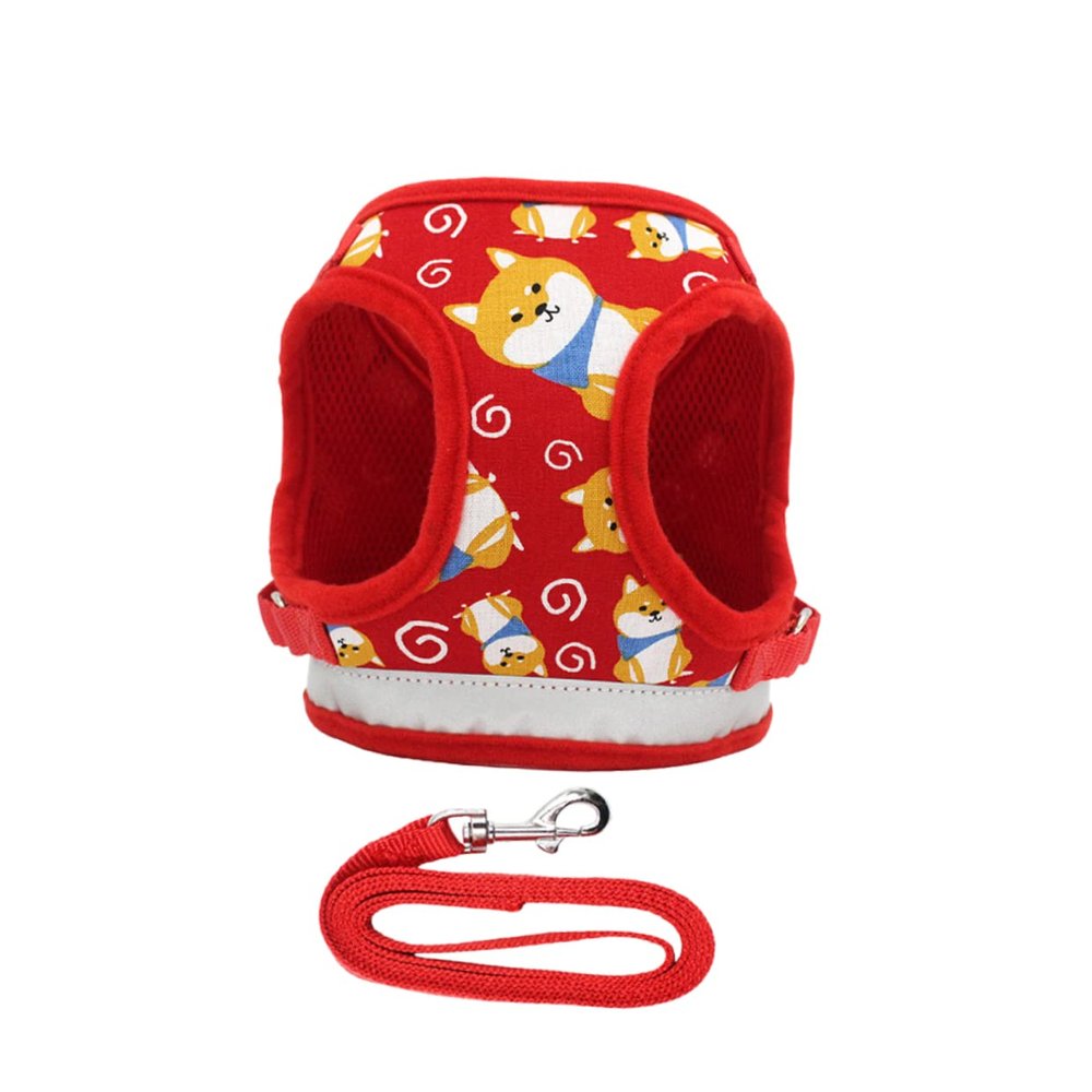 Red Cartoon Dog Harness with Leash and Comfortable Chest Strap