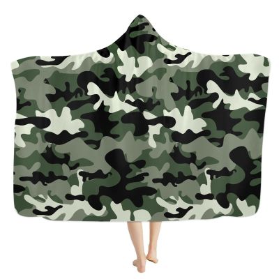 fifbird Hooded Camouflage Blanket, Military Green, Plush Fleece, 152.4 x 127 cm