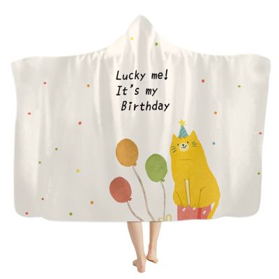 fifbird Cat Blanket, Portable Hooded Throw, Cartoon Lucky Cat, Polka Dot, Thick, 152.4 x 127 cm