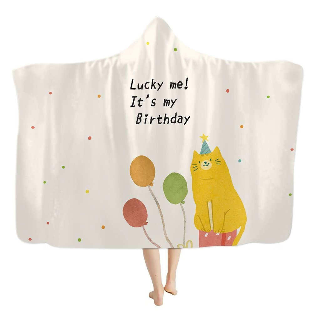 fifbird Cat Blanket, Portable Hooded Throw, Cartoon Lucky Cat, Polka Dot, Thick, 152.4 x 127 cm