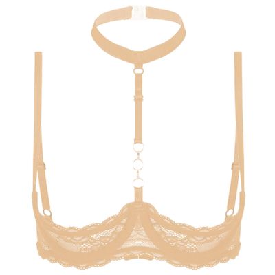 Hansber Women's Lace Open-Bust Push-Up Bra, Halter Neck, XXL