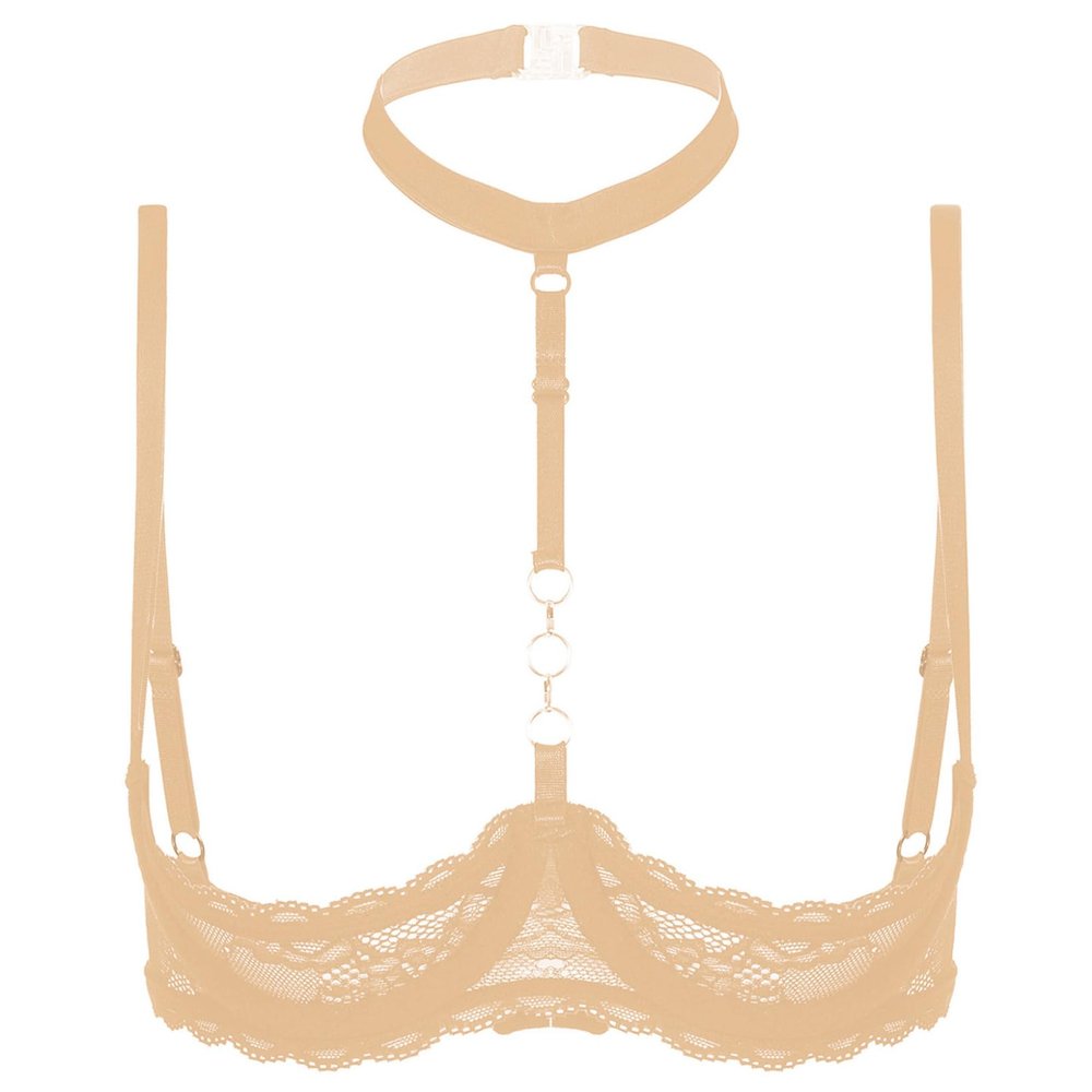 Hansber Women's Lace Open-Bust Push-Up Bra, Halter Neck, XXL