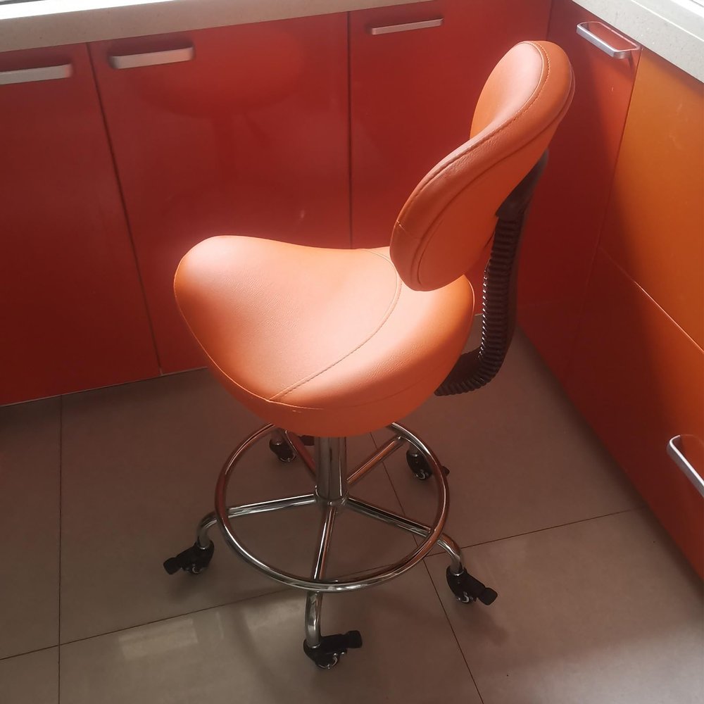 Swivel Saddle Stool with Footrest, Split Seat and Backrest, Orange