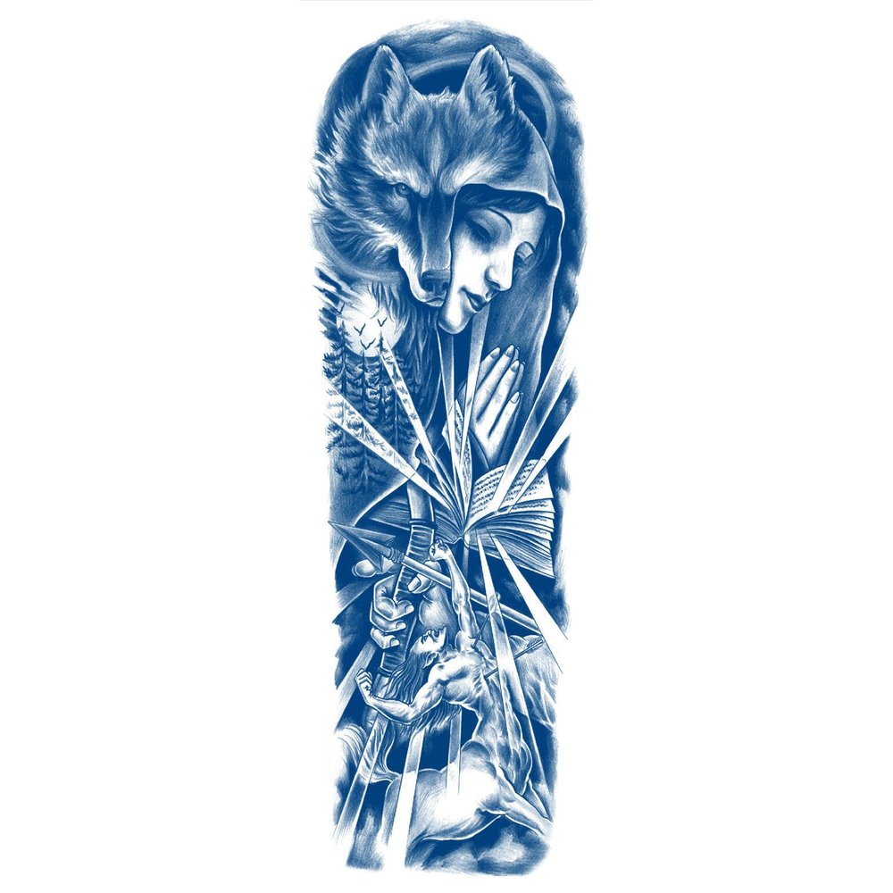 2-Piece Totem Full-Arm Semi-Permanent Temporary Tattoo Stickers