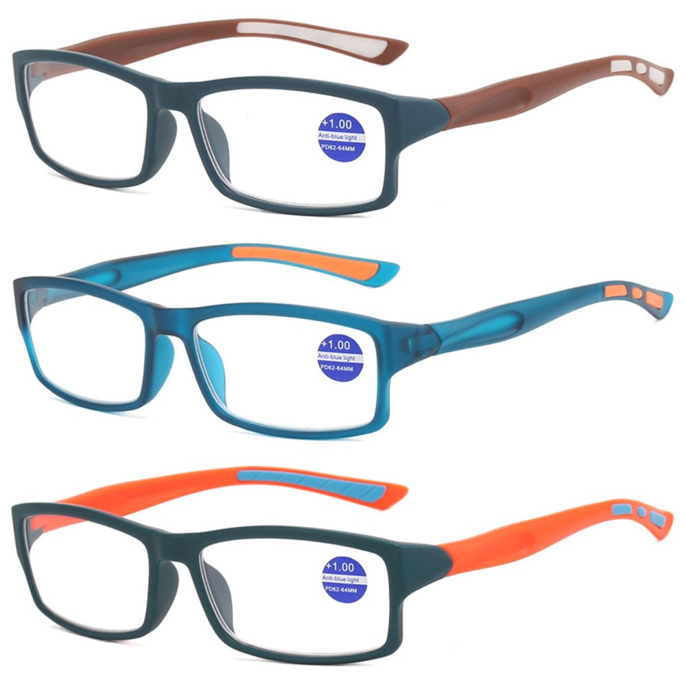 Lanomi Blue-Light-Blocking Reading Glasses for Men and Women, Flexible Lightweight Rectangular Frames, 3-Pack, +2.0