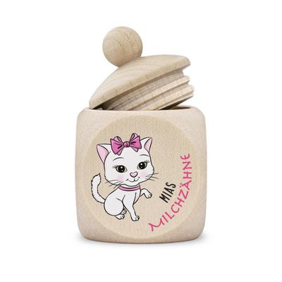 kultdog Personalized Wooden Baby Tooth Box for Girls with Comic Cat