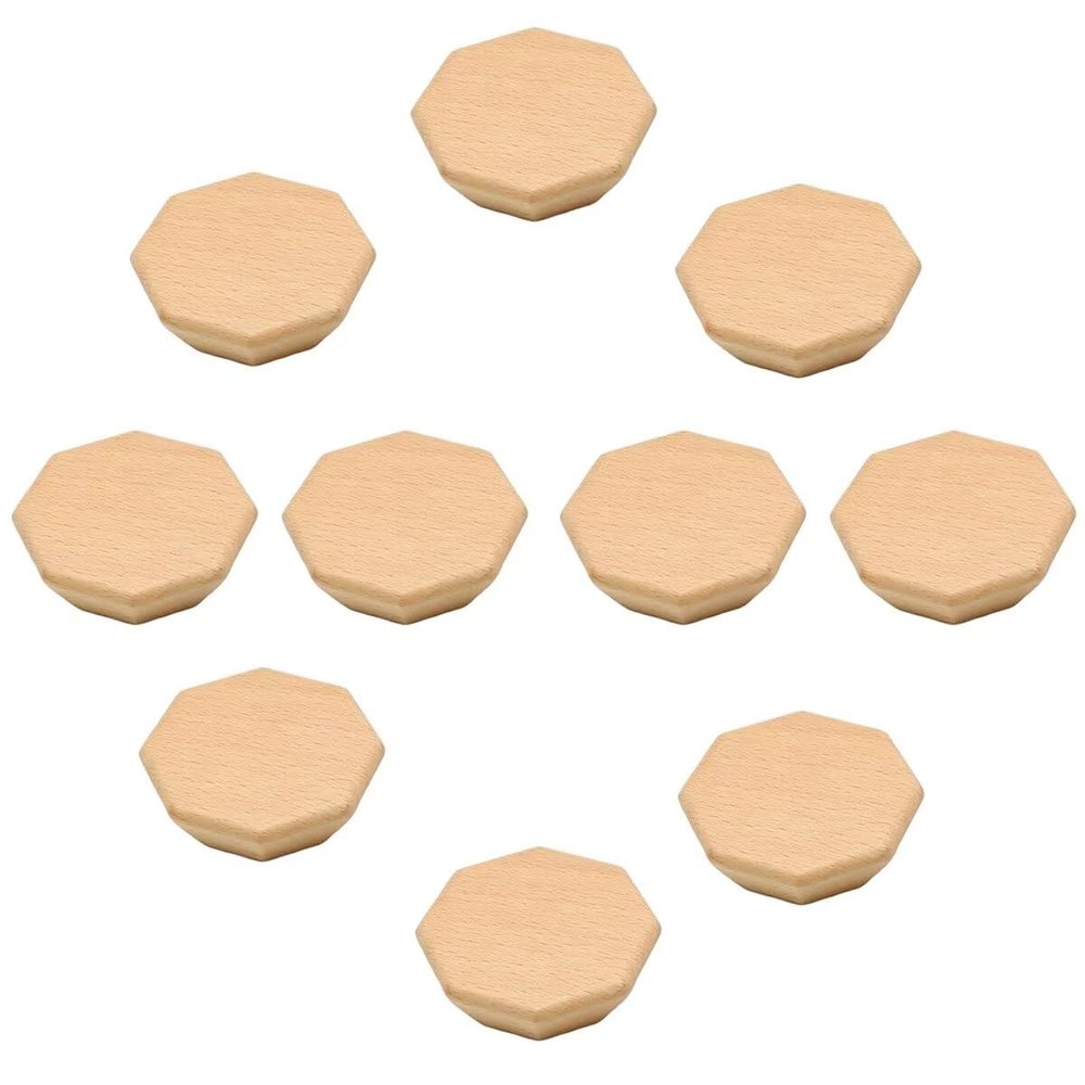 HDJNal 60 mm Unfinished Octagonal Wooden Drawer Knobs, 10-Pack