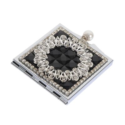 Foldable Double-Sided Metal Compact Mirror with Pearl Charm