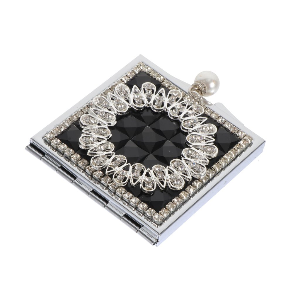 Foldable Double-Sided Metal Compact Mirror with Pearl Charm