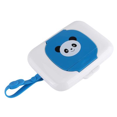 Portable Baby Wipe Dispenser, Durable Silicone-PP Wipe Case for Strollers (Blue Panda)