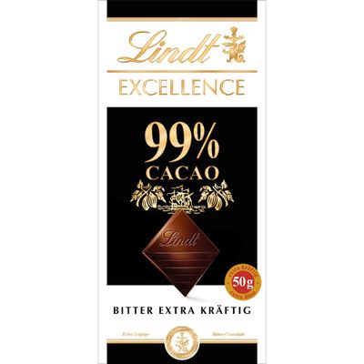 Lindt EXCELLENCE 99% Dark Chocolate, 50 g Bar, Gift