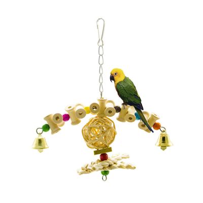BESPORTBLE Wooden Bird Swing with Rattan Ball Ring and Bell