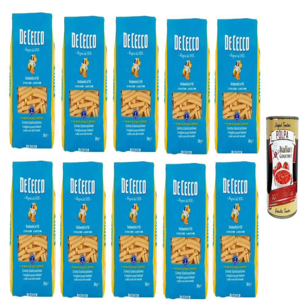Italian Gourmet Sedanini N61 Rigata Durum Wheat Pasta, 10 x 500 g