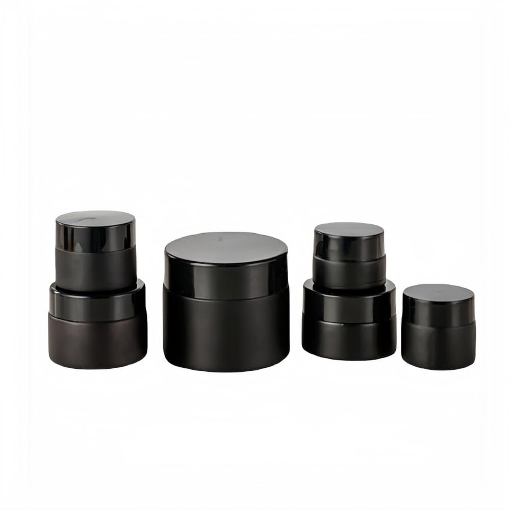 Black Glass Cosmetic Jars with Lids and Inner Liners, 5/10/15/20/30/60 g, 6-Pack
