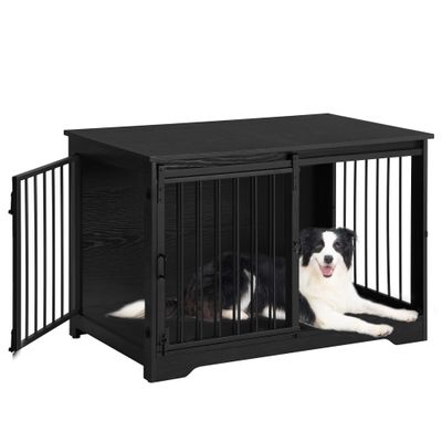 Hzuaneri Dog Crate Furniture, 100 cm Dog Crate, 2 Doors, Black