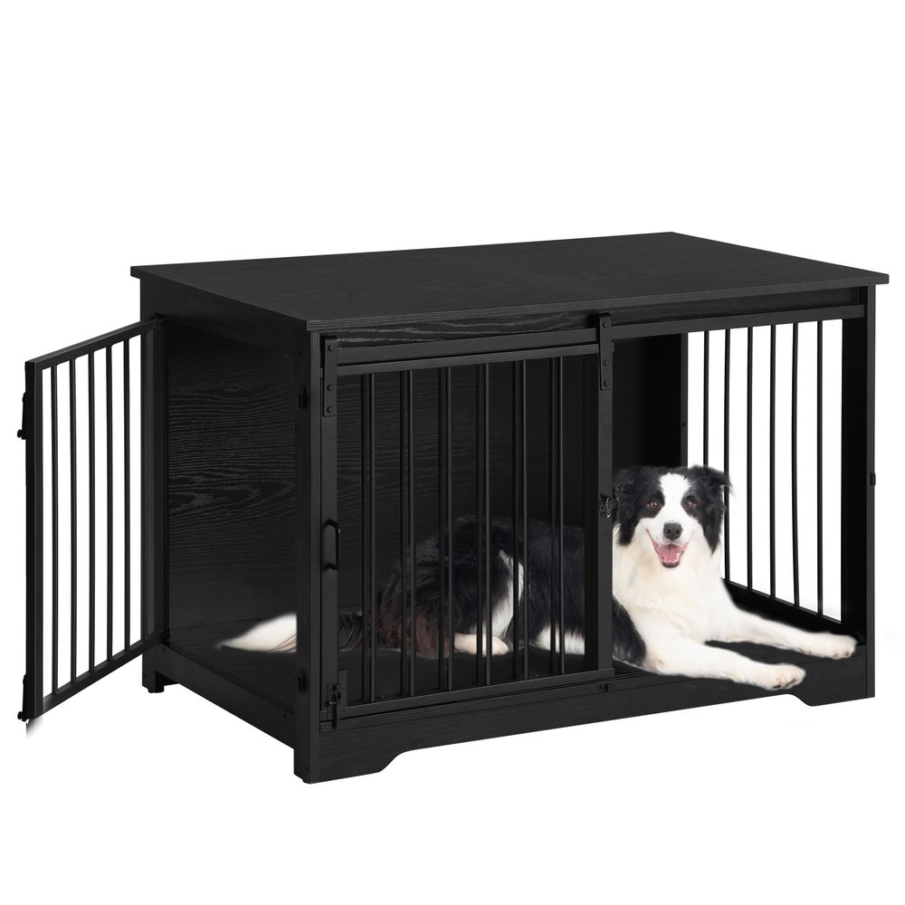 Hzuaneri Dog Crate Furniture, 100 cm Dog Crate, 2 Doors, Black