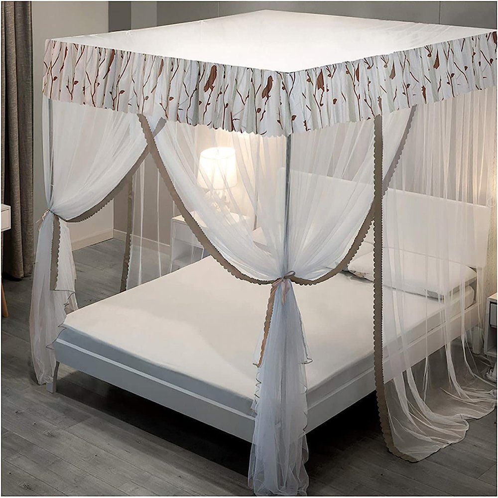 GLMGBP Princess Canopy Mosquito Net for Girls' Beds, 3 Openings, Lace, 150 x 200 cm