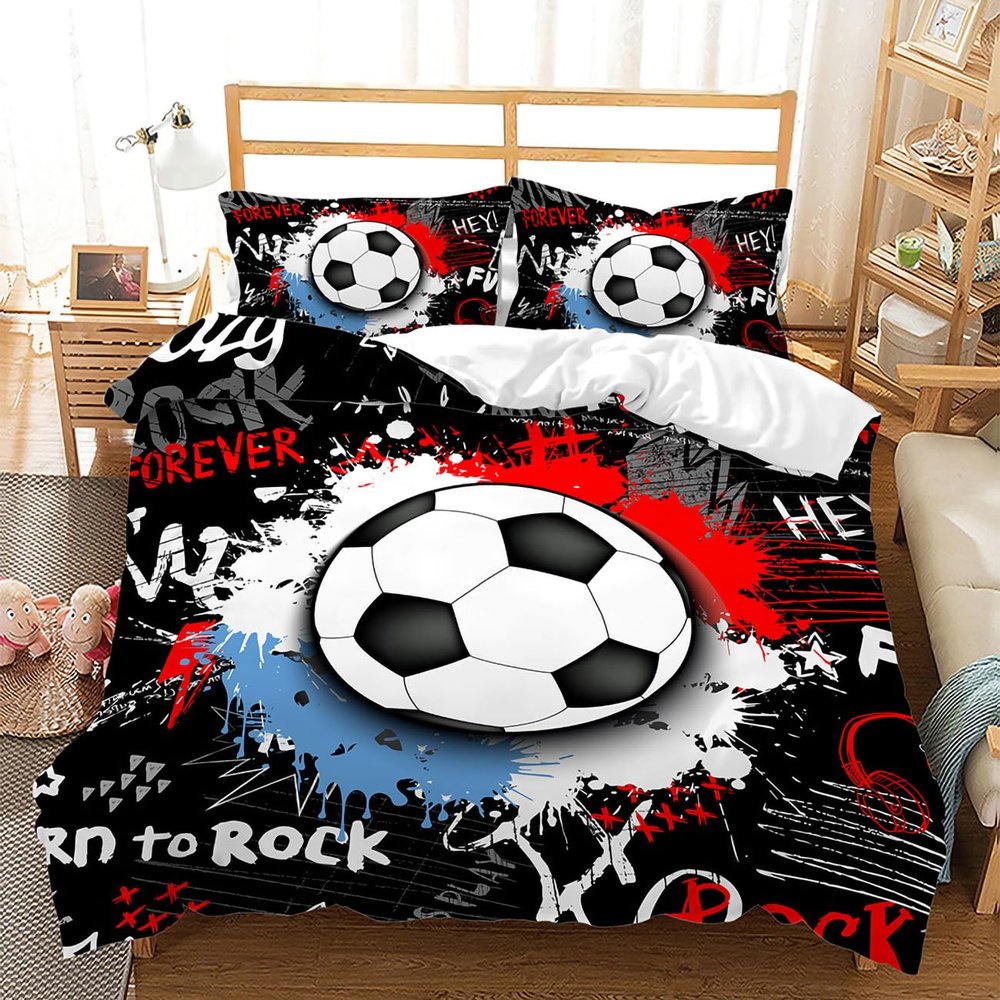 ZZTBQ Toddler Bedding Set, 100 x 135 cm, Graffiti Cartoon Soccer Print