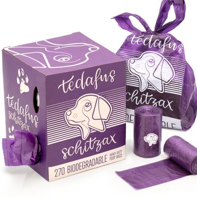 TEDAFUS Dog Poop Bags | 270 Biodegradable Bags | 18 Thick Refill Rolls with Handles, 15 Strong Bags per Roll, 100% Leakproof