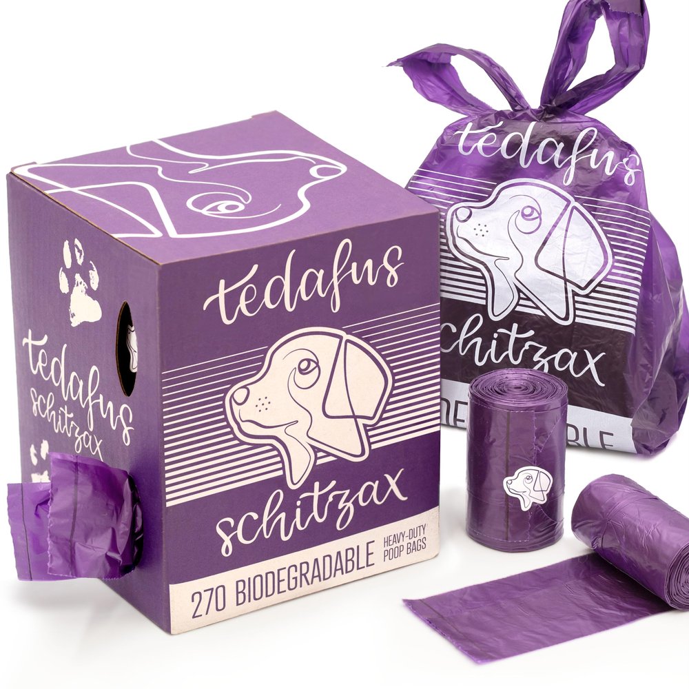 TEDAFUS Dog Poop Bags | 270 Biodegradable Bags | 18 Thick Refill Rolls with Handles, 15 Strong Bags per Roll, 100% Leakproof