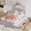 NNJN Cartoon Toddler Bed, Unicorn Shape, with Pull-Out Trundle Bed, PU Material, Purple, 90 x 200 cm, Mattress Not Included view 1