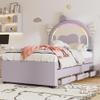 NNJN Cartoon Toddler Bed, Unicorn Shape, with Pull-Out Trundle Bed, PU Material, Purple, 90 x 200 cm, Mattress Not Included view 2