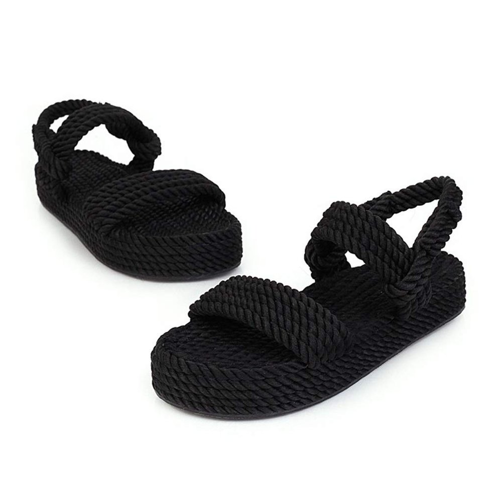 CrEev Women's Summer Flat Rope Sandals, Beach Wedge Flip-Flops, Comfortable Platform Sandals