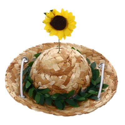 Adjustable Straw Hat with Sunflower Design for Pets