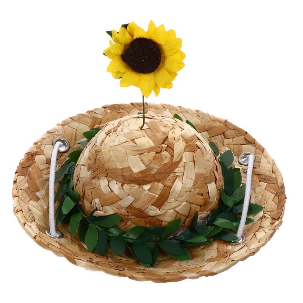 Adjustable Straw Hat with Sunflower Design for Pets