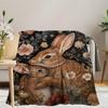 Fchen art Baby Bunny Fleece Flannel Lightweight Blanket, Rabbit, Warm Boho Floral Throw, 125 x 150 cm view 1