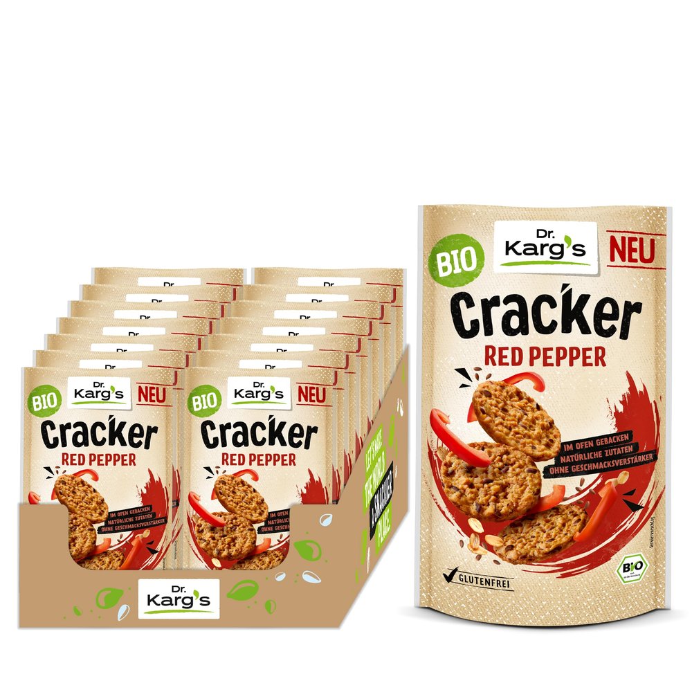 Dr. Karg's Gluten-Free Cracker Red Pepper, Organic Quality | Vegan, Oven-Baked, 14 x 85 g