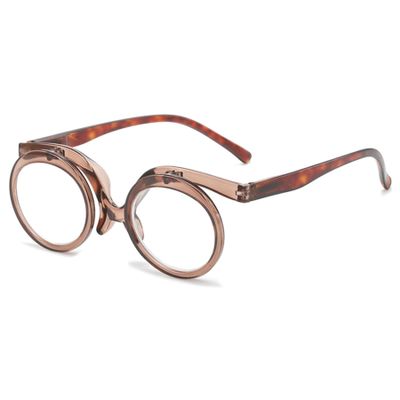 Lanomi 90° Flip-Up Round Reading Glasses, Plastic Frame, Clear Brown, +1.0