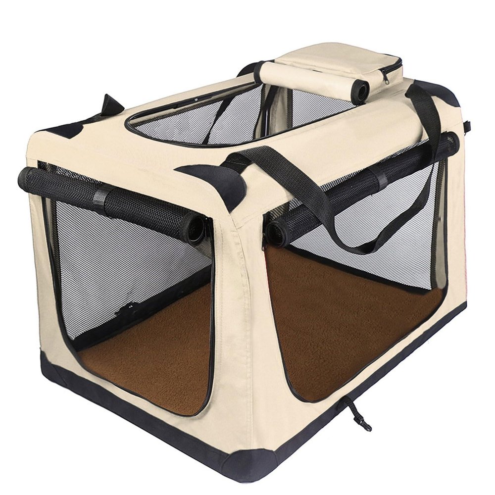 Outdoor Cat Enclosure, Steel Tube, Oxford Fabric and Polyester Mesh, Foldable, Wear- and Scratch-Resistant, for Medium Cats, Off-White, 40 x 30 x 30 cm