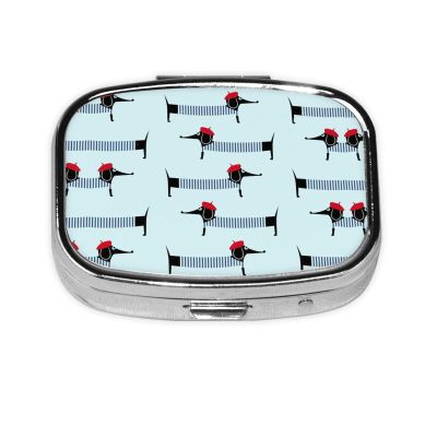 Square Mini Pill Box with Parisian Dachshund Print