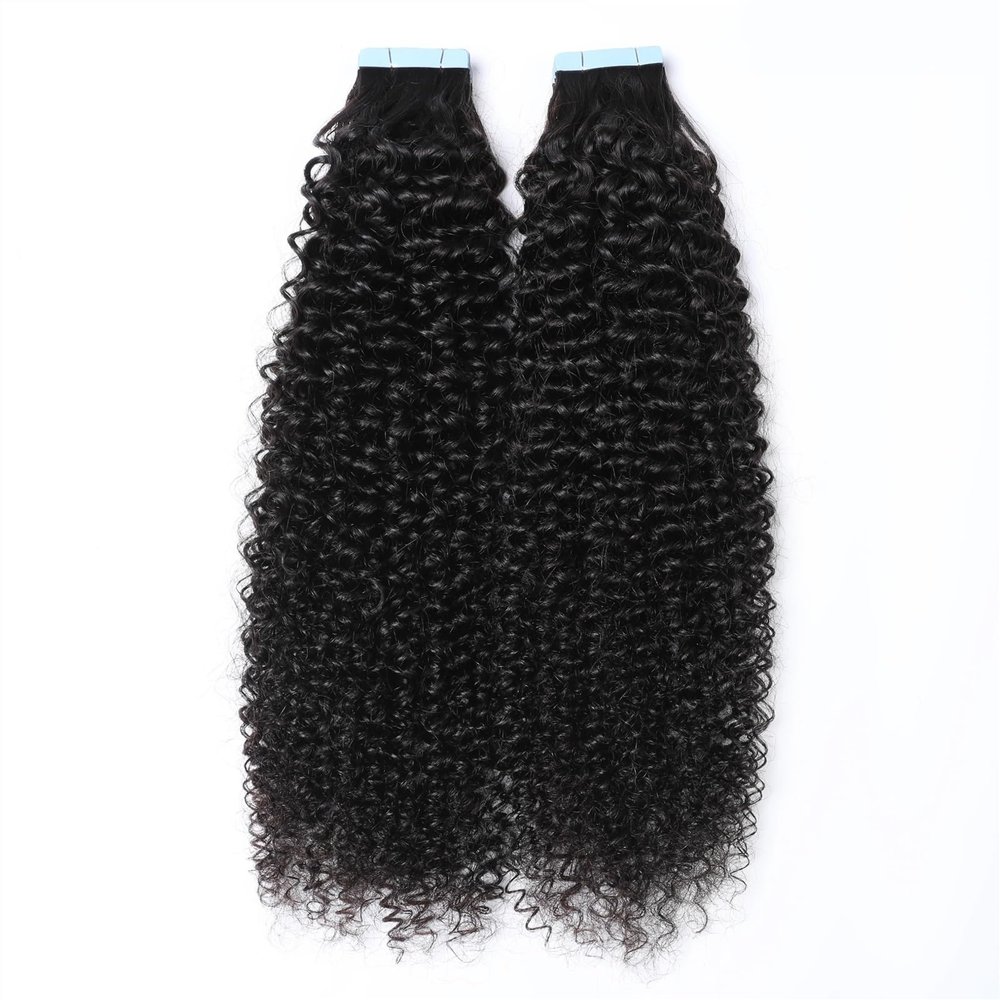 Curly Remy Human Hair Tape-In Extensions, 1B Natural Black