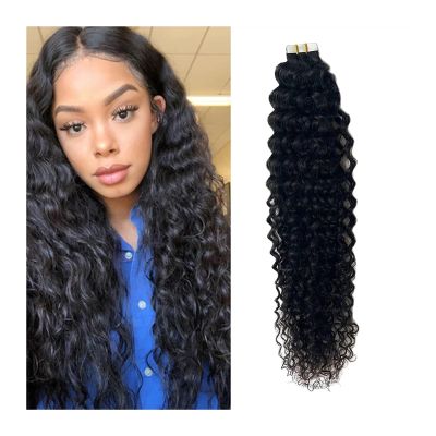 Natural Black Curly Remy Human Hair Tape-In Extensions