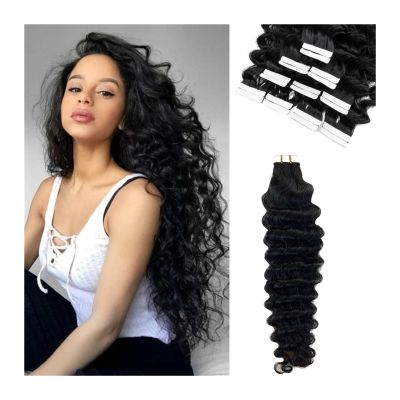 Deep Wave Remy Human Hair Tape-In Extensions, Natural Black #1B
