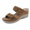 CrEev Women's Wedge Sandals, Open-Toe Floral Massage Flip-Flops, Boho Beach Clogs (Blue EU 37) (Brown EU 40) view 1