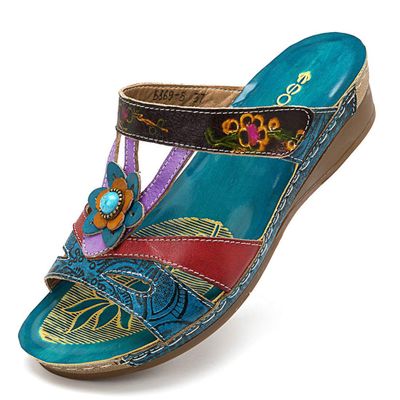 Women's Floral Thong Wedge Flip-Flop Sandals, Casual Summer Shoes, Size 35 (Color 42 EU) (Color 38 EU)