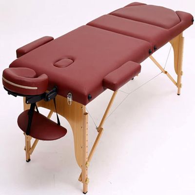 WQZStar Massage Table, 3-Fold, Height-Adjustable, PU Leather, Blue/Red