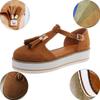 Women's Platform Sandals with Tassel, Closed Toe, Buckle Ankle Strap, and Leather Espadrille Style view 4