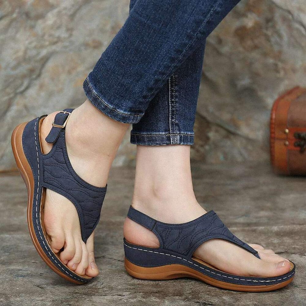Women's Bohemian Embroidered Wedge Flip-Flop Sandals