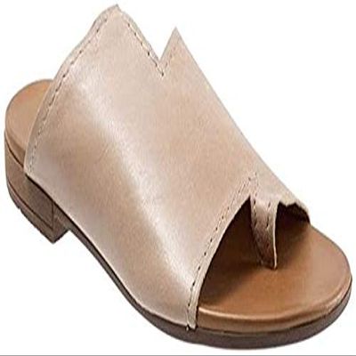 CrEev Women's Slippers, Summer, Vacation, Flat, Open Toe, Ankle, Beach Shoes, Fish-Mouth, Roman-Style Sandals (Beige 37 EU) (Beige 36 EU)