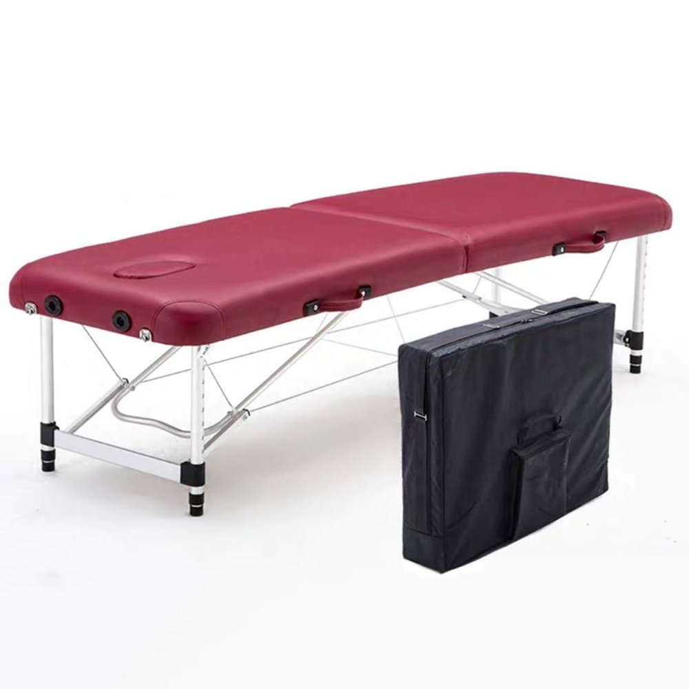 WQZStar Salon & Spa Tables, Portable Massage Table, Beauty Table, Folding Therapy Reiki Tattoo Salon Spa Couch (Brown 185 x 70 cm) (Red 185 x 60 cm)